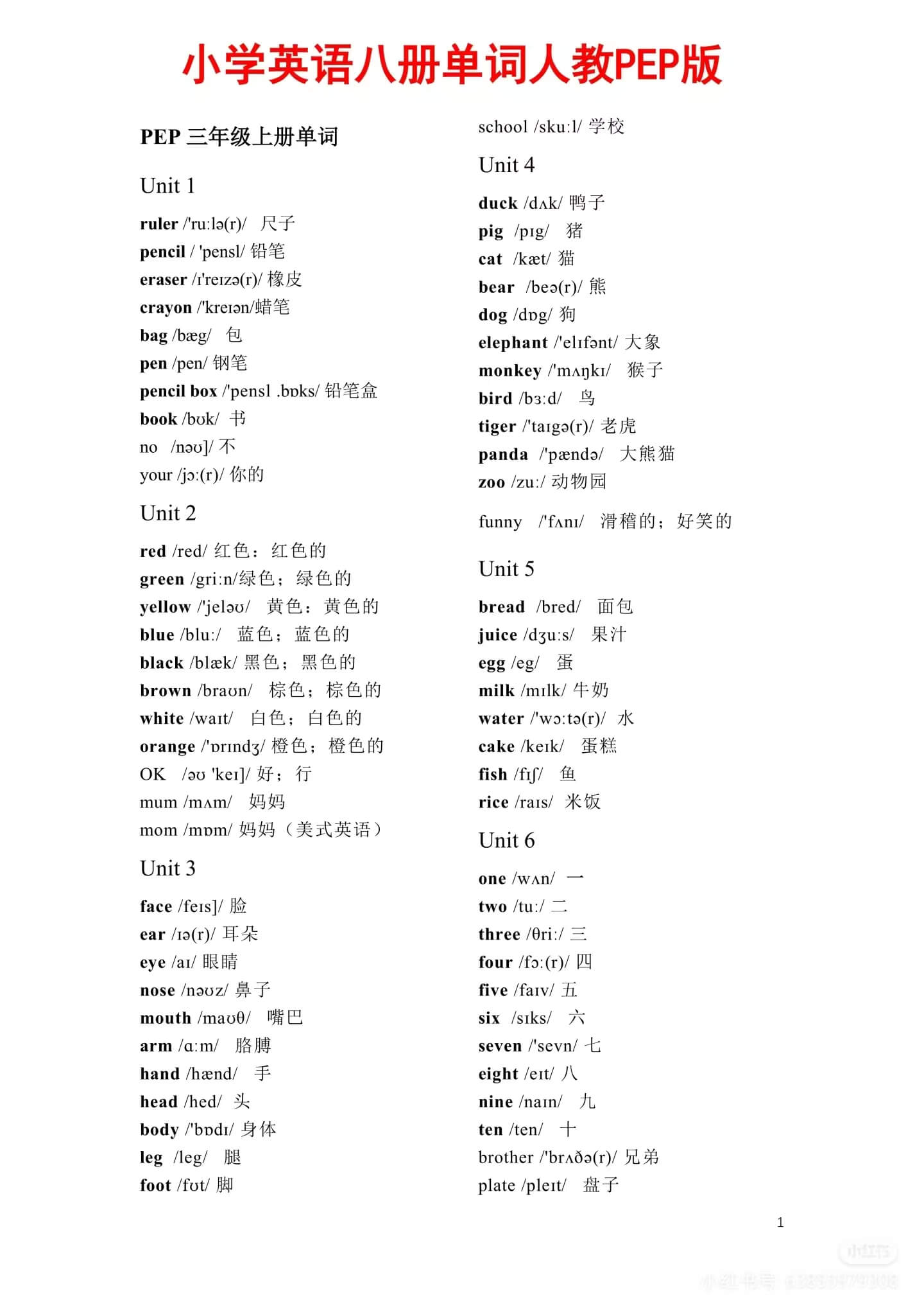 小学英语八册单词人教pep版汇总燃梦学堂-中小学电子版资料下载：课件/试卷/教案/知识点全覆盖燃梦学堂